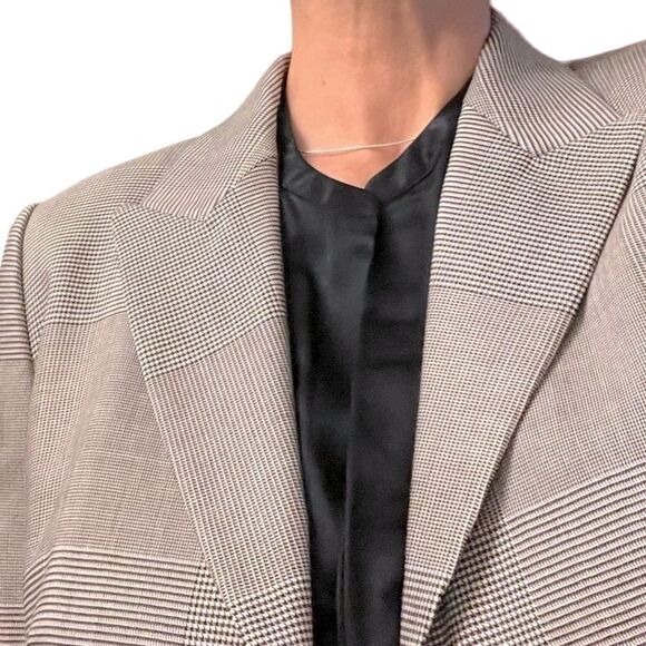 Escada plaid blazer Windowpane Black White Classic Wool Single Breast 42 L - Picture 2 of 16